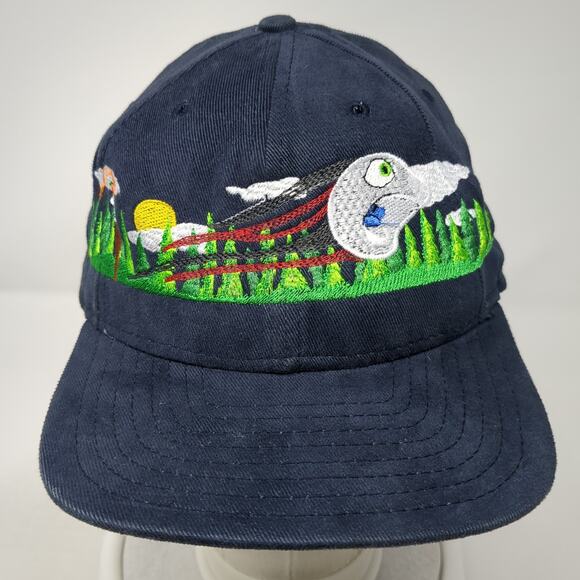 New Era Fitted Baseball Hat Blue 7 1/2 Embroidered Vent Holes Vintage USA - Picture 2 of 9